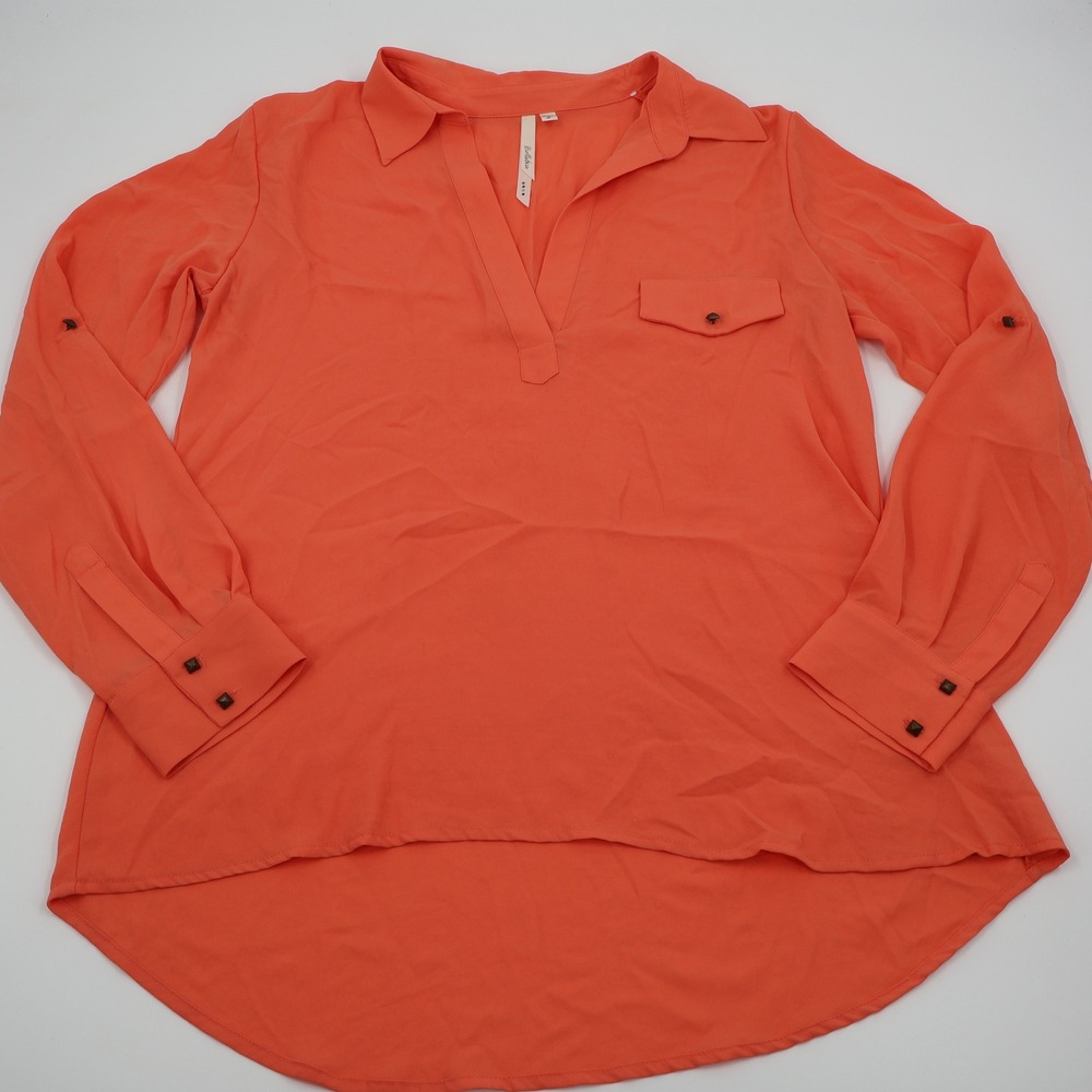 Bellatrix Blouse Womens Small Coral Orange High-Low Roll-Tab Studded WAQ54842RK‎